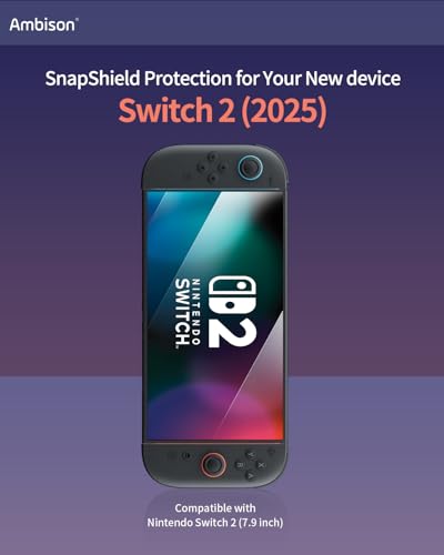 Ambison for Nintendo Switch 2 Screen Protector 2025 [0 Bubbles] Auto Alignment Kit Switch2 Screen Protector Tempered Glass [5X Stronger Durable] Full Coverage Nintendo Switch 2 Accessories, 2 Pack - size: Switch 2 (2025)*2Pcs with Flawless Fit Tray