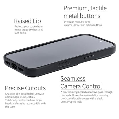 Dockem Genuine Leather Card Case for iPhone 17 with Camera Control Button and Stitched-on Wallet with 2 Holder Slots (Black, M2GL) - color: Black, size: 17