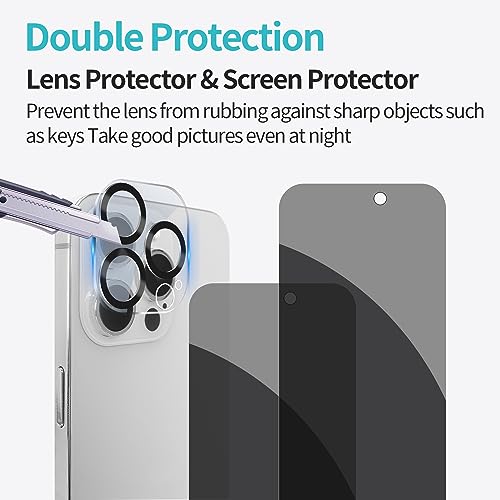 PEHAEL for iPhone 15 Pro Max Privacy Screen Protector+Camera Lens Protector