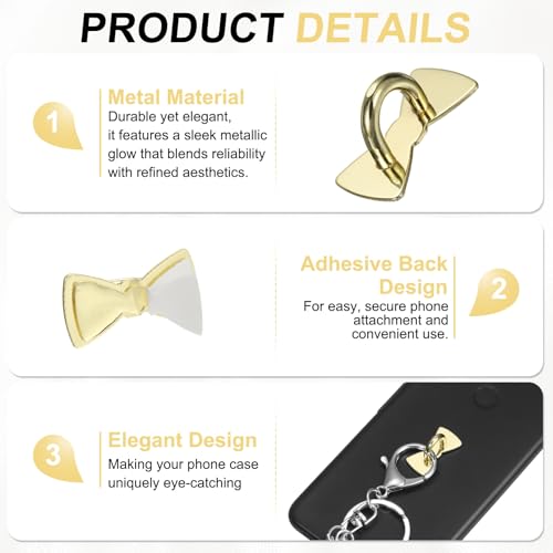 PATIKIL Metal Phone Charm Hook 1", 12Pcs Adhesive Bow Shaped Phone Finger Grip Hook Smartphones Keychain Ring Charm Loop for DIY Tablet Case Accessories, Gold - color: Gold