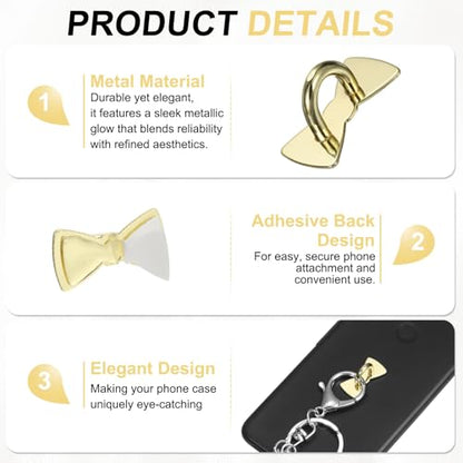PATIKIL Metal Phone Charm Hook 1", 12Pcs Adhesive Bow Shaped Phone Finger Grip Hook Smartphones Keychain Ring Charm Loop for DIY Tablet Case Accessories, Gold - color: Gold