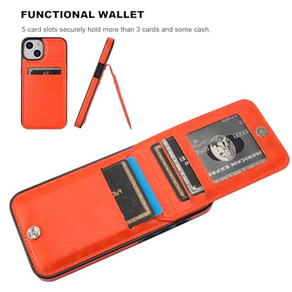 KIHUWEY for iPhone 14 Wallet Case Card Holder Kickstand, Orange - color: Orange