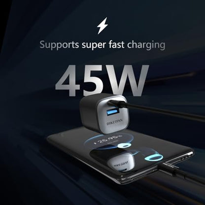 GaN Charger, 45W Fast Charging, Compact and Foldable Plug USB‑C Wall Charger, Compatible with iPhone 17 Series, MacBook, iPad, Samsung Galaxy S25 Ultra/S24 Series (3.3 ft Cable Included) - color: Black