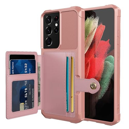 Wallet Case for Samsung Galaxy S21 Ultra, Compatible with Magnetic Car Mount, Heavy Duty Shockproof Rugged Soft TPU Back Leather Flip Credit Card Holder Cover 6.8 inch, Pink - color: Pink, size: Samsung Galaxy S21 Ultra
