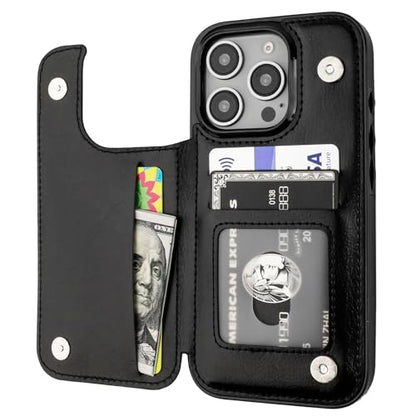 ONETOP for iPhone 16 Pro Wallet Case with Credit Card Holder,Black | Kickstand,ID/Cash Holder,Case Wallet with Card Slots,Double Magnetic Clasp,Durable PU Leather Shockproof Cover for Women Men - color: Black