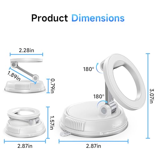 ANDERY Car Phone Holder for Magsafe [78+LBS Strongest Suction & 2400gf Strongest Magnetic] 360° Adjustable Car Phone Mount, Phone Holders for Your Car for iPhone 18-12 Pro Max Air Plus ((White) - color: White