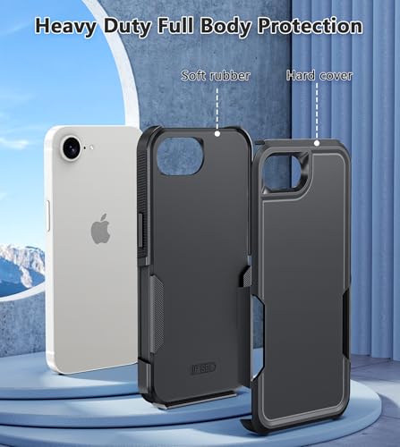 FNTCASE for iPhone 17e/16e Case | Dual Layer, Shockproof Protective, Military Grade Drop Proof Protection, Rugged Hybrid Matte Textured Rugged Hard - color: Black Dark