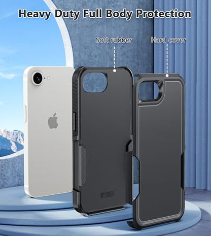 FNTCASE for iPhone 17e/16e Case | Dual Layer, Shockproof Protective, Military Grade Drop Proof Protection, Rugged Hybrid Matte Textured Rugged Hard - color: Black Dark