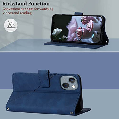 Wallet Case with Wrist Strap for iPhone 13/14 (Blue) | Card Holder Slots, PU Leather, TPU Interior Protective, Stand, Folio Flip Cases Cover, 13/14 Phone 6.1 inch - color: Blue