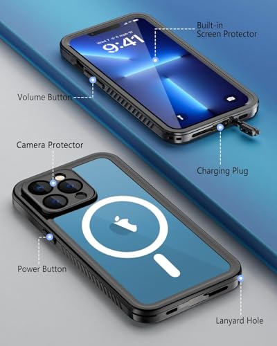 Beeasy for iPhone 13 Pro Max Waterproof Case with Magsafe, IP68 Underwater Military Grade, Phone Case with Shockproof, Dustproof, Rugged 360 Full Body Protection Cover with Built-in Screen Protector - size: iPhone 13 Pro Max (6.7")