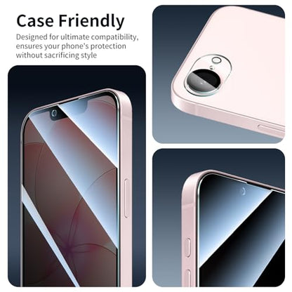 3+3+1-Pack, Privacy Screen Protector and Camera Lens Protector for iPhone 16e/17e with Installation Alignment Aid, Anti-Spy Tempered Glass Film, Dark Private Black Protection, Anti-Scratch - size: 17e/16e Black 3+3+Align