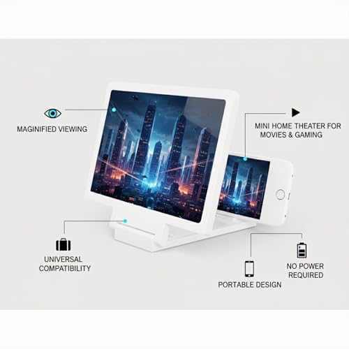 Mobile Phone Screen Amplifier HD Magnifier for Smartphones, Foldable Stand - color: White 10"
