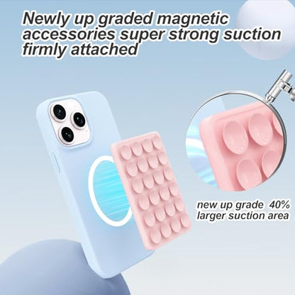 Magnetic Suction Phone Mount for MagSafe Case,Silicone Sticky (Pink) - color: Pink