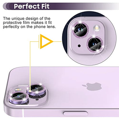 Suoman for iPhone 14 6.1 inch / 14 Plus 6.7 inch Camera Lens Protector, 9H Tempered Glass Film, Metal Frosted Independent Protective Cover [Glitter Diamonds]- Purple - color: Bling Purple