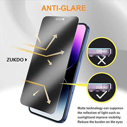 for iPhone 14 Pro Max 6.7" Matte Privacy Screen Protector with Camera Lens Protector full coverage Anti-glare anti-spy Tempered Glass Film anti-fingerprint no black border Easy Installation - size: iPhone 14 Pro Max 6.7 inch