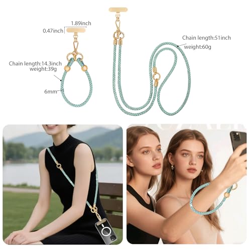 Crystal Phone Lanyard Crossbody and Wrist Strap Lanyard Rhinestone Anti-Theft Phone Strap Phone Neck Strap for Women - color: Green