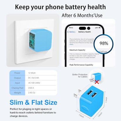 USB Charger Block, Wall Charger Cube for Samsung Galaxy A17 A16 5G A15 A14 A55 A56 A35 A36 Z Flip 7 Z Fold 7 S25 Ultra S24 FE,2Pack Fast Charging Brick for iPhone 17 16 15 14 13 12 11 Pro Max,Pixel 10 - color: Blue