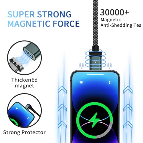 100W Magnetic Charging Cable,Magnetic Right Angle USB C Cable,480Mbps Data Transfer,5A Fast Charging,Compatible with USB C Device - color: Blackgreen, size: 1.2M+1.5M+1.5M+2M
