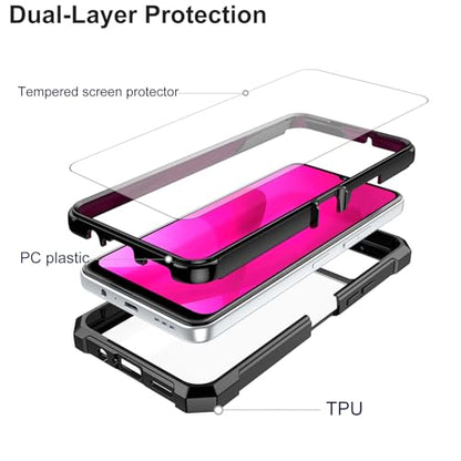 Ailiber for T-Mobile REVVL 7 5G Case, REVVL 7 5G Clear Case with Screen Protector, Dual Layer Shockproof Bumper, Transparent Anti Yellowing, Military Grade Protection Cell Phone Cover-Black - color: Crystal Clear & Black