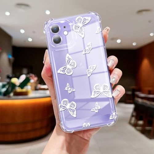 Clear Case Compatible with iPhone 12, Cute Butterfly Print Protective Cover for Girls Women, Slim Soft TPU Four Corners Shockproof Case for iPhone 12 - White Butterfly - color: White Butterfly01, size: iPhone 12