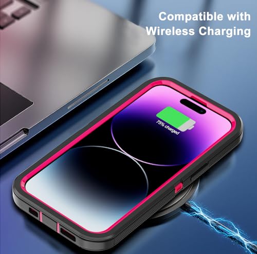 for iPhone 14 Pro Max Case with 2 Screen Protector,Heavy Duty Shockproof Drop Protection Rugged 3-Layer Military Tough Durable Protective Cover for Apple iPhone 14 Pro Max6.7 (Black/Rose) - color: Black/Rose
