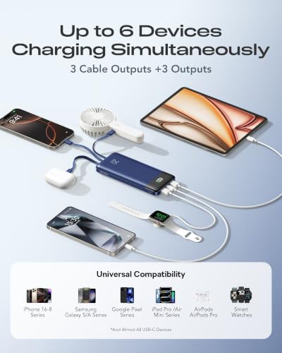 Orfeika 20000mAh Power Bank, Portable Charger with 4 Built-in Cables - color: Navy Blue