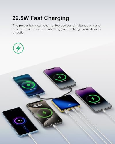 10000mAh Portable Charger, Built-in Cable Power Bank,