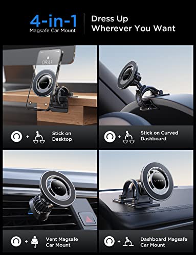 LISEN for MagSafe Car Mount [Strong Magnets] Magnetic Phone Holder for Car Hands Free Cell Phone Mount Cradle Vent & Dashboard Car Accessories for Women Men fit iPhone 17 16 15 14 13 12, Black