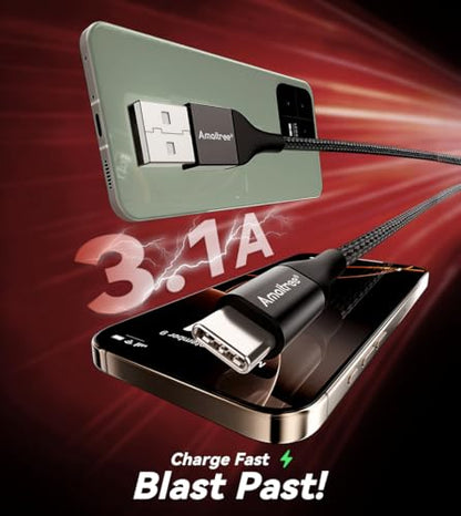 USB C Cable, 4Ft 2-Pack Woven 60W Type-C Fast Charge for iPhone & CarPlay