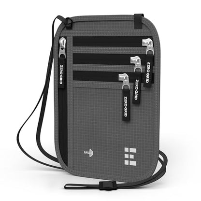 Zero Grid RFID Travel Neck Wallet, Extra Large Passport Holder, Dark Grey - color: Dark Grey, size: Family