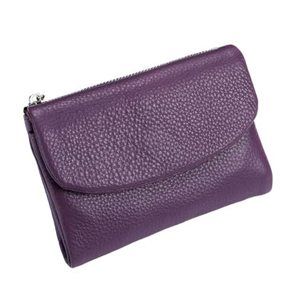 Unisex Pebble Leather Wallet, 5.3In Short Genuine Leather Coin Card Holder, Unisex Clutch Bags, Can Hold Coins, Id Cards - color: Purple
