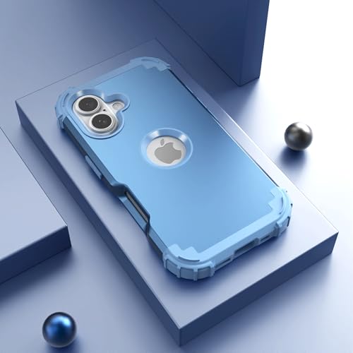 IDweel for iPhone 16 Case with Screen Protector, 3 in 1 Shockproof Slim Fit Hybrid Heavy Duty Hard PC Cover Soft Silicone Bumper Full Body Anti-Fingerprint Case, Peace Blue - color: Peace Blue
