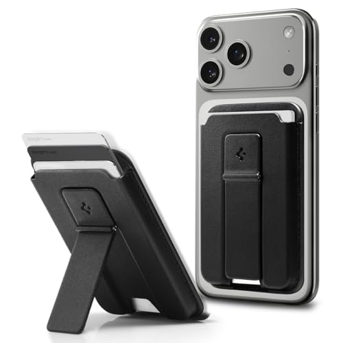 Spigen for MagSafe Wallet, Holds 3 Cards, Strong Magnet, Smart Fold 2 - color: PU Black (Kickstand), size: 3-Cards