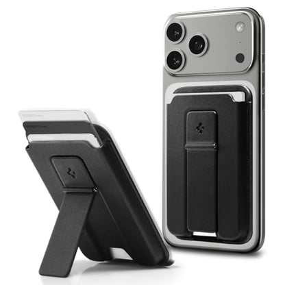 Spigen for MagSafe Wallet, Holds 3 Cards, Strong Magnet, Smart Fold 2 - color: PU Black (Kickstand), size: 3-Cards