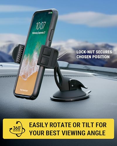 Scosche HDM Universal Suction Cup Phone Mount for Car and Truck Dashboard/Windshield, 360° Adjustable Phone Stand, Cell Phone Holder Compatible with iPhone, Galaxy and All Mobile Android Phones - style: Dash