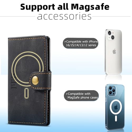 for Apple Magsafe Wallet,Magnetic Phone Wallet for iPhone 16/15/14 Pro Max/14 Pro/14 Plus/13/12 Series,5 Card Holders with Magsafe and RFID Blocking,Vegan Leather,Black - color: Black