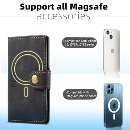 for Apple Magsafe Wallet,Magnetic Phone Wallet for iPhone 16/15/14 Pro Max/14 Pro/14 Plus/13/12 Series,5 Card Holders with Magsafe and RFID Blocking,Vegan Leather,Black - color: Black