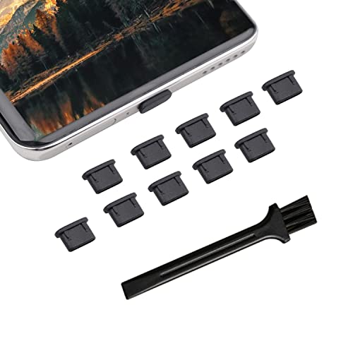 (10Pack) USB-C Anti Dust Plugs for Samsung Galaxy S25 S24 S23 S22 S21 S20 S10, Note 20, A54 A53 A8, Any Type C Ports on Smartphone or MacBook Laptop Cell Phone Dust Plug Includes Cleaning Brush