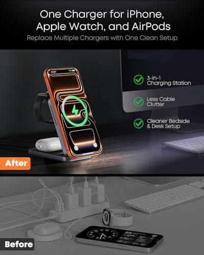 Qi2.2 25W 3-in-1 Foldable Magnetic Wireless Charger for iPhone, Night Light
