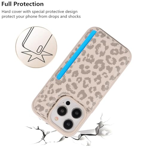 iCoverCase Compatible with iPhone 14 Pro Case with Card Holder, Wallet Case for Women Men RFID Blocking PU Leather Protective Phone Case 6.1 Inch (Beige Leopard) - color: Beige Leopard