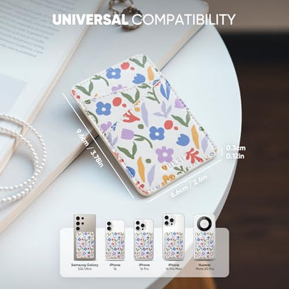 VULKIT Phone Card Holder Wallet Leather Adhesive Pocket RFID Blocking Credit Card Sleeves Stick Back of Phone Smartphones - color: Wildflower
