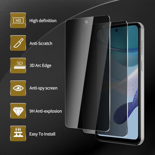 3 Pack Privacy Screen Protector for Motorola Moto G 5G 2023/Moto G Stylus 5G 2023/Moto G Power 2023, Anti Spy Tempered Glass 9H Hardness, Black Protector Anti Spy, Bubble Free, Anti-Scratch