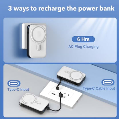 Magnetic Portable Charger 10000mAh for iPhone with Built-in Cables and Wall Plug,Wireless Power Bank with iWatch Charger,LCD Display 22.5W Fast Charging Battery Pack for iPhone 16/15/14/13/12 (White) - color: White