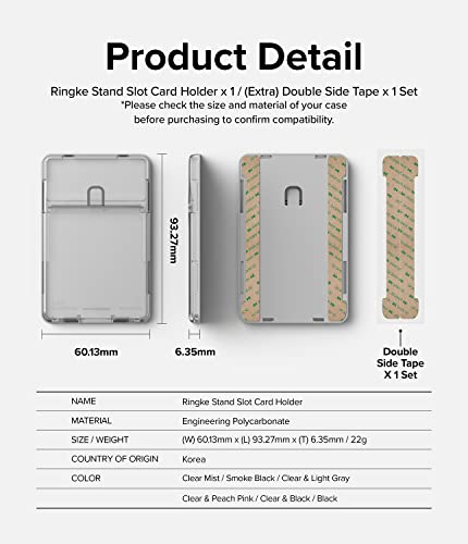 Ringke Stand Slot Card Holder [Phone Wallet Stick on + Stand] ID & Credit Card Holder for Phone Case, Solid Card Wallet with Phone Kickstand Compatible with iPhone Galaxy Android - Clear Mist - color: Clear Mist
