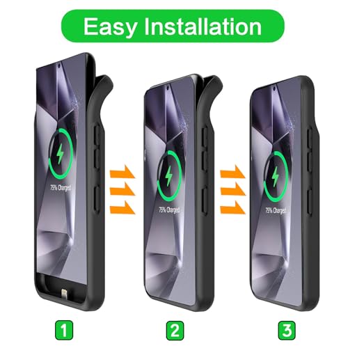 Battery Case for Galaxy S24 Ultra, Upgraded 12000mAh Battery Pack Rechargeable Charger Case with Wireless Charging Compatible for Galaxy S24 Ultra(6.8 inch) External Charging Cover (Black) - size: Galaxy S24 Ultra