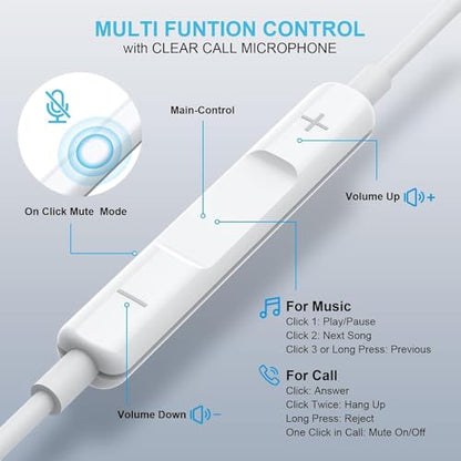 2 Packs Wired Headphones for iPhone Earbuds Built-in Microphone & Volume Control Nosie Reduction Headsets Compatible with iPhone 14/13/12/11/XR/XS/X/8/7/SE/Pro/Pro Max