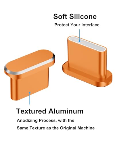 USB C Dust Plug for iPhone 17 Series, 4Pcs Aluminum+4Pcs Silicone, Orange - color: Cosmic Orange