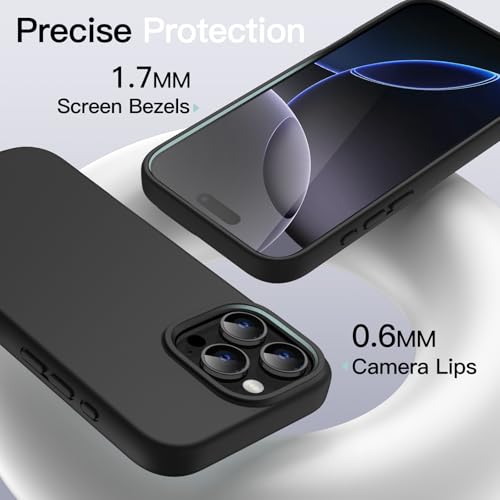 JETech Silicone Case for iPhone 16 Pro, Black | Silky Soft Touch, Shockproof Protection, Scratch Resistant, Microfiber Lining - color: Black, size: iPhone 16 Pro