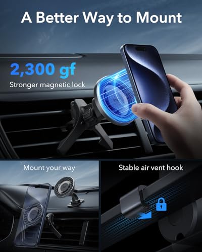 ESR for MagSafe Car Mount, Car Phone Holder for iPhone 18 Pro Max/Duo/17-12 - color: Carbon Fiber Black