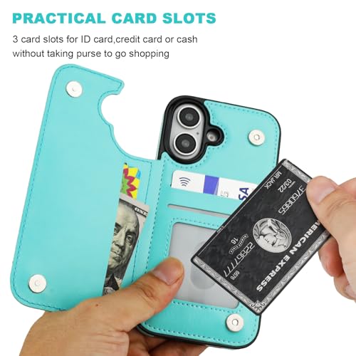 ONETOP for iPhone 16 Wallet Case with Credit Card Holder,LightBlue | Kickstand,ID/Cash Holder,Case Wallet with Card Slots,Double Magnetic Clasp,Durable PU Leather Shockproof Cover for Women Men - color: Light Blue